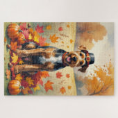 Airedale in紅葉感謝祭アート ジグソーパズル (横)