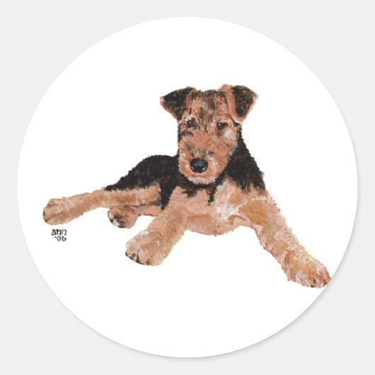 Airedale, Lakeland, Welsh Terrier Pup ラウンドシール (正面)