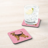 Airedale Terrierかわいい漫画の犬とピンクのハート コースター (右側)