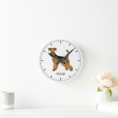 Airedale Terrierかわいい漫画の犬と名前をカスタムする ラウンド壁時計 (ホーム)