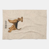 Airedale Terrierかわいい漫画の犬と名前ベージュ キッチンタオル (横)