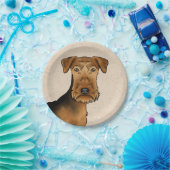 Airedale Terrierかわいい漫画の犬の頭ベージュ ペーパープレート (パーティー)