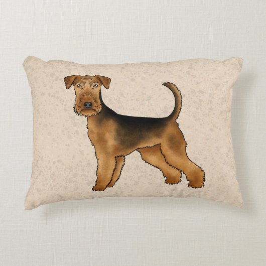 Airedale Terrierかわいい漫画の犬On Beige アクセントクッション (正面)