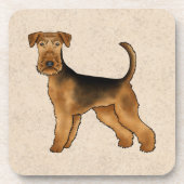 Airedale Terrierかわいい漫画の犬On Beige コースター (正面)