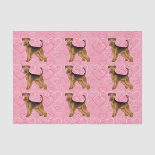 Airedale Terrierかわいい犬の愛とピンクハート 薄葉紙 (正面)