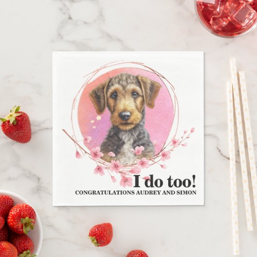 Airedale Terrierの結婚ナプキンと犬の写真 スタンダードランチョンナプキン (インサイチュ)
