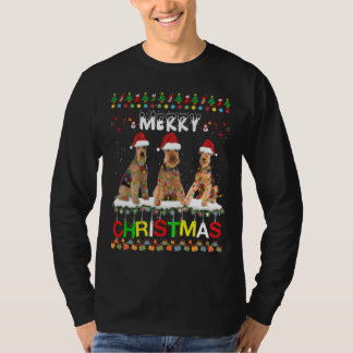 Airedale Terrierクリスマスツリーライトパジャマクリスマス Tシャツ