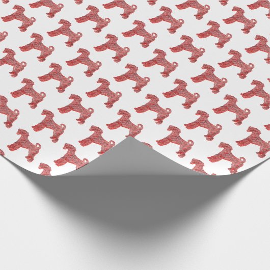 Airedale Terrierクリスマスドッグシルエットホワイト ラッピングペーパー (角)