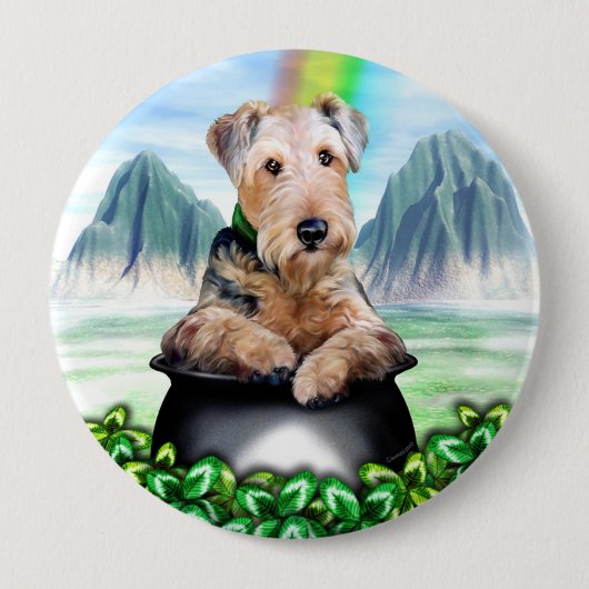 Airedale Terrierポットの金ゴールドボタン 缶バッジ (正面)