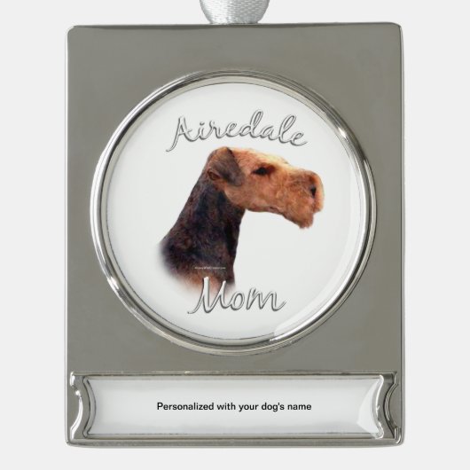 Airedale Terrierママ2 シルバープレートバナーオーナメント (正面)