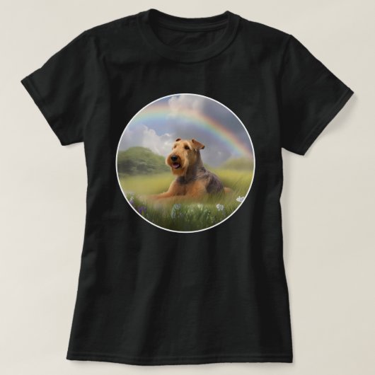 Airedale Terrierレインボーブリッジかわいい子犬 Tシャツ (デザイン正面)