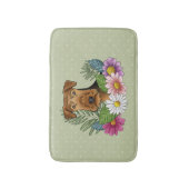 Airedale Terrier犬と花カラフル緑 バスマット (正面縦)