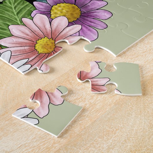 Airedale Terrier犬の頭の花カラフル緑 ジグソーパズル (側面)