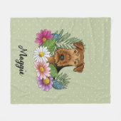 Airedale Terrier犬カラフルの花と名前 フリースブランケット (正面(横))
