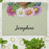 Airedale Terrier花カラフルと名前Green キッチンタオル (折り畳み)