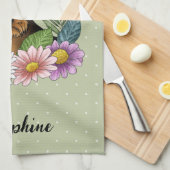 Airedale Terrier花カラフルと名前Green キッチンタオル (四つ折り)