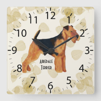 Airedale Terrier ~タン葉デザイン スクエア壁時計