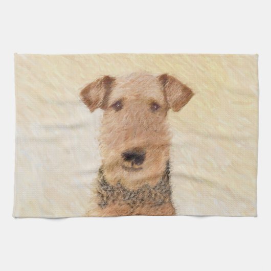 Airedale Terrier 絵画's – かわいいオリジナルアート キッチンタオル (横)