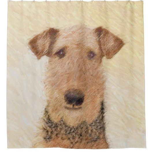 Airedale Terrier 絵画's – かわいいオリジナルアート シャワーカーテン (正面)