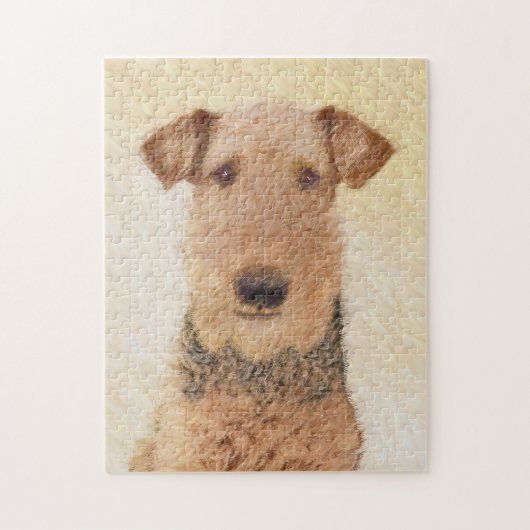 Airedale Terrier 絵画's – かわいいオリジナルアート ジグソーパズル (縦)