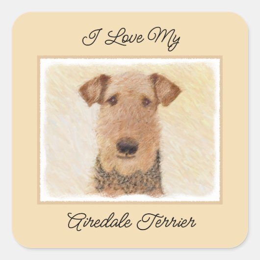Airedale Terrier 絵画's – かわいいオリジナルアート スクエアシール (正面)