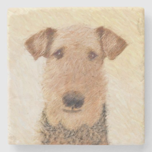 Airedale Terrier 絵画's – かわいいオリジナルアート ストーンコースター (正面)