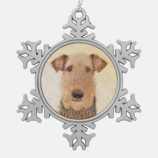 Airedale Terrier 絵画's – かわいいオリジナルアート スノーフレークピューターオーナメント (正面)