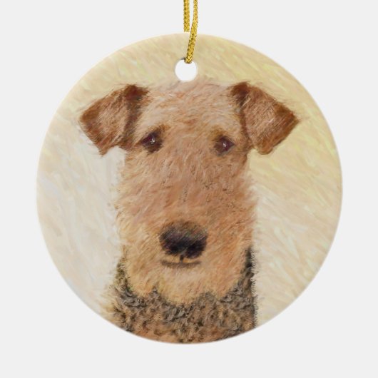 Airedale Terrier 絵画's – かわいいオリジナルアート セラミックオーナメント (正面)