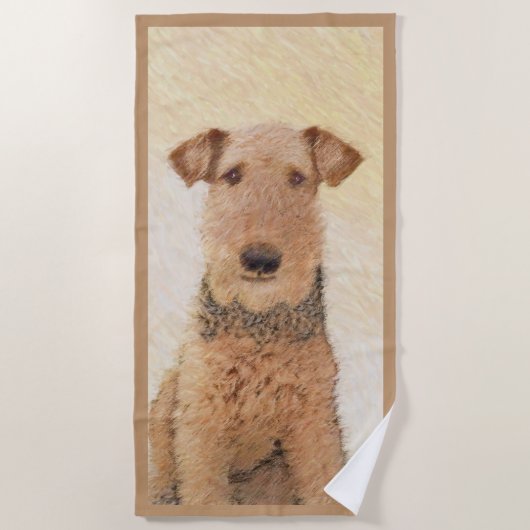 Airedale Terrier 絵画's – かわいいオリジナルアート ビーチタオル (正面)