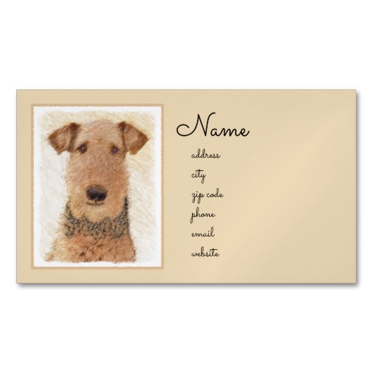 Airedale Terrier 絵画's – かわいいオリジナルアート マグネット名刺 (正面)