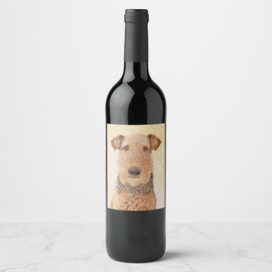 Airedale Terrier 絵画's – かわいいオリジナルアート ワインラベル (正面)