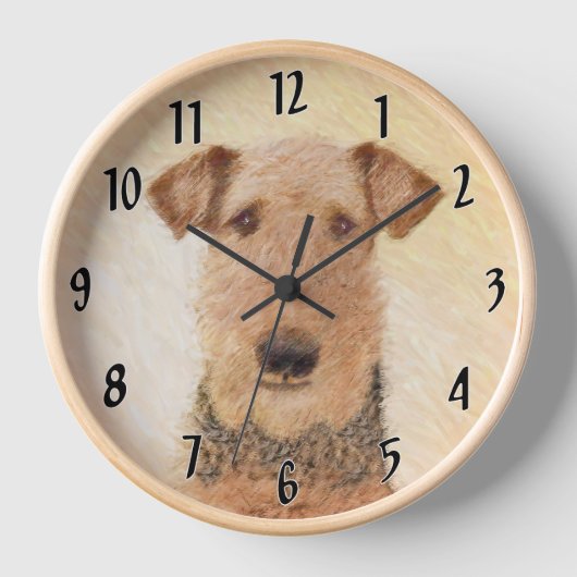 Airedale Terrier 絵画's – かわいいオリジナルアート 壁時計 (正面)