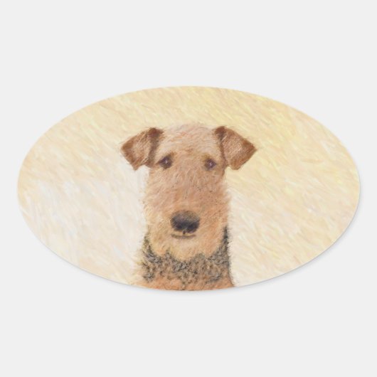 Airedale Terrier 絵画's – かわいいオリジナルアート 楕円形シール (正面)