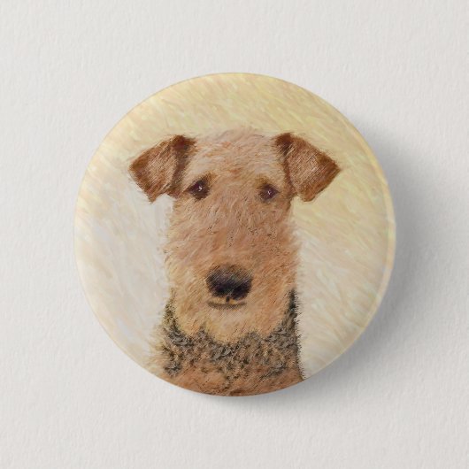 Airedale Terrier 絵画's – かわいいオリジナルアート 缶バッジ (正面)