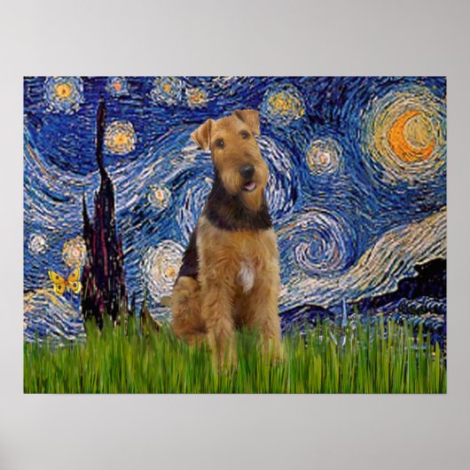 Airedale Terrier (#1) - Starry Night ポスター (正面)
