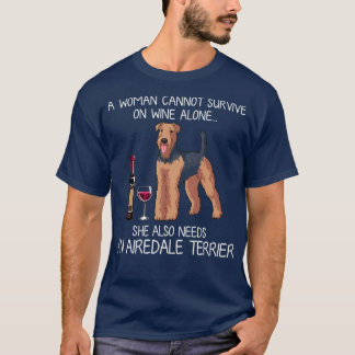 Airedale Terrier and wine Funny dog  Tシャツ
