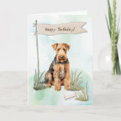 Airedale Terrier Breed Dog Under Birthday Sign カード (正面)
