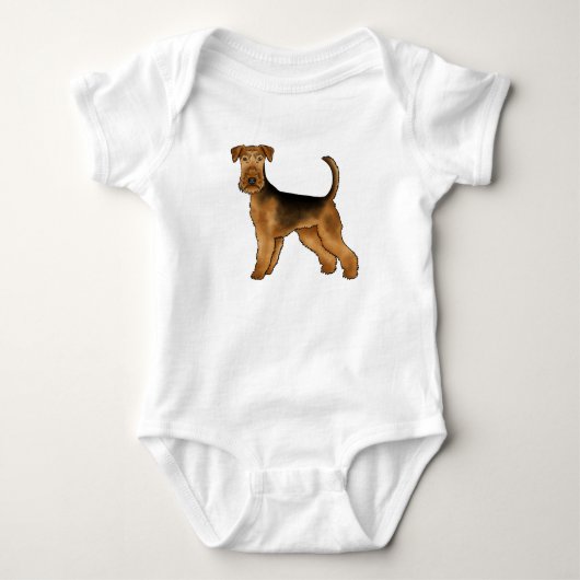 Airedale Terrier Cartoon Bingley Terrier Cute Dog ベビーボディスーツ (正面)