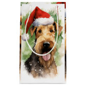 Airedale Terrier Christmasブラシ絵を描のアートワーク スモールペーパーバッグ (正面)