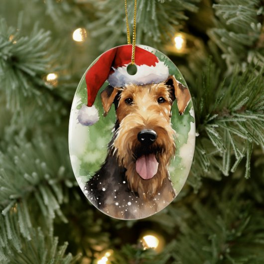 Airedale Terrier Christmasブラシ絵を描のアートワーク セラミックオーナメント (ツリー)