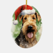 Airedale Terrier Christmasブラシ絵を描のアートワーク セラミックオーナメント (正面)