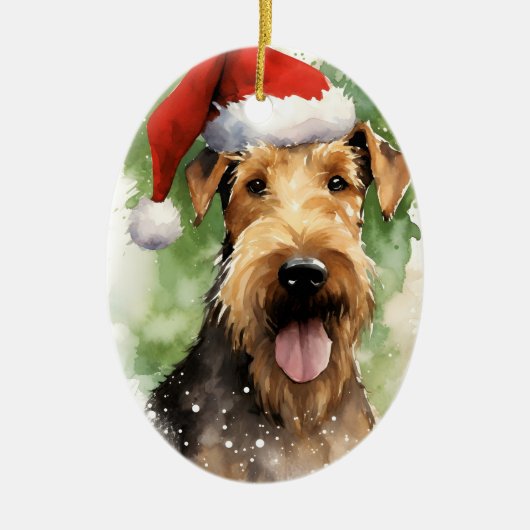 Airedale Terrier Christmasブラシ絵を描のアートワーク セラミックオーナメント (正面)