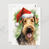 Airedale Terrier Christmasブラシ絵を描のアートワーク ポストカード (正面/裏面)