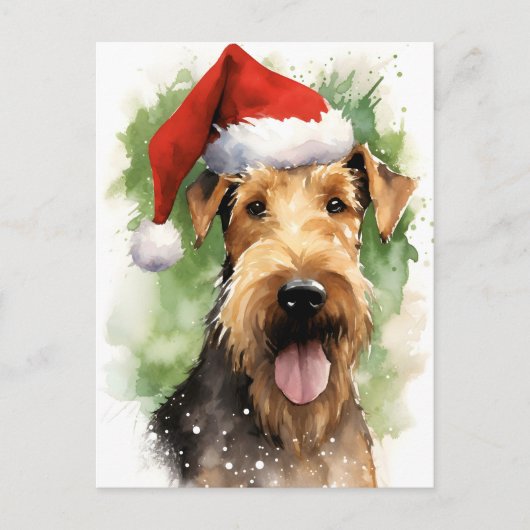 Airedale Terrier Christmasブラシ絵を描のアートワーク ポストカード (正面)