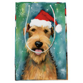 Airedale Terrier Christmasブラシ絵を描のアートワーク ミディアムペーパーバッグ (正面)