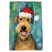 Airedale Terrier Christmasブラシ絵を描のアートワーク ミディアムペーパーバッグ (裏面)