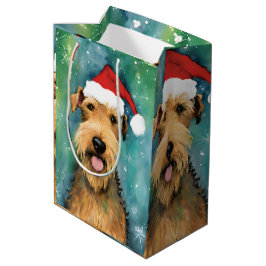 Airedale Terrier Christmasブラシ絵を描のアートワーク ミディアムペーパーバッグ