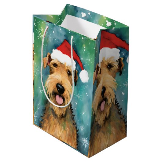 Airedale Terrier Christmasブラシ絵を描のアートワーク ミディアムペーパーバッグ (裏面アングル)