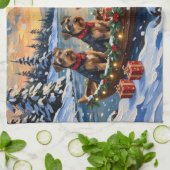 Airedale Terrier Christmas Boat Holiday キッチンタオル (折り畳み)