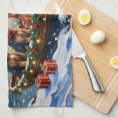 Airedale Terrier Christmas Boat Holiday キッチンタオル (四つ折り)